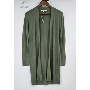 LOFT Open Front Longline Cardigan – Moss Green (Small)